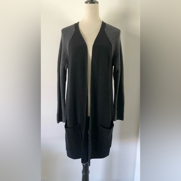 Eileen Fisher Sweaters - Eileen Fisher Extra Fine Merino Wool Cardigan Sweater Black Gray Size M Longline